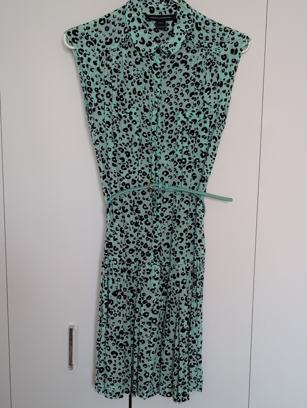 French Connection Turquoise Green and Black Leopard Dress